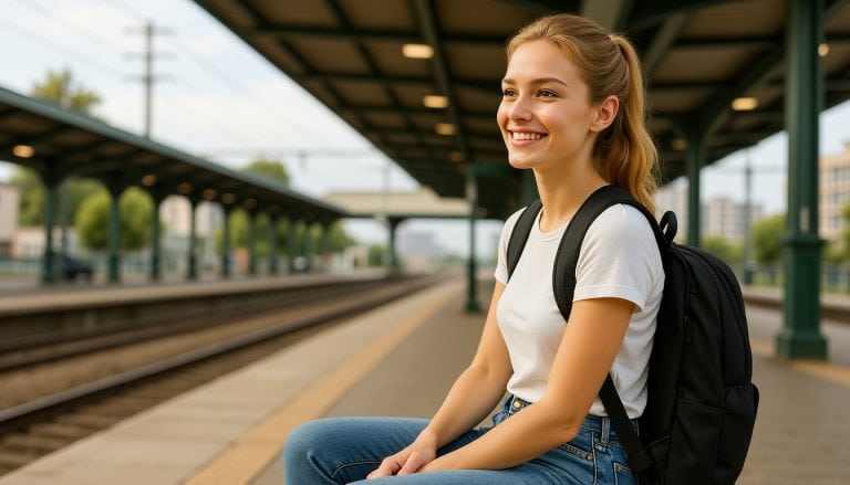 Ein neuer Abschnitt beginnt: Mit Rucksack am Bahnsteig, bereit für mein erstes Abenteuer. Von hier aus starte ich meine Reise – Schritt für Schritt, raus in die Welt.