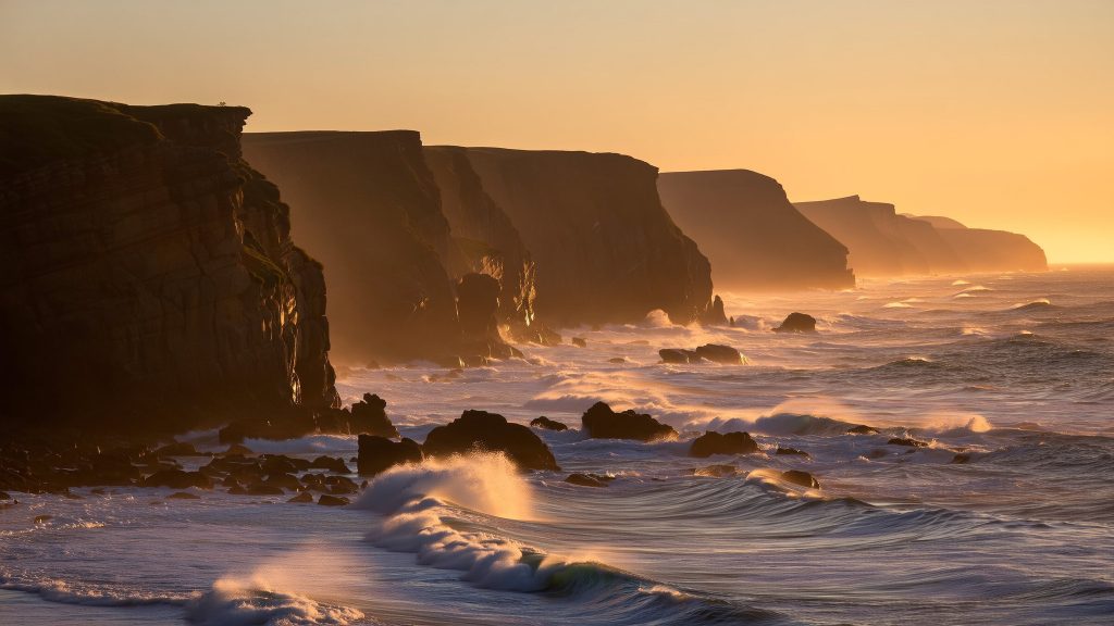 Foto einer Küste am Meer mit Wellen und Steinfelsen