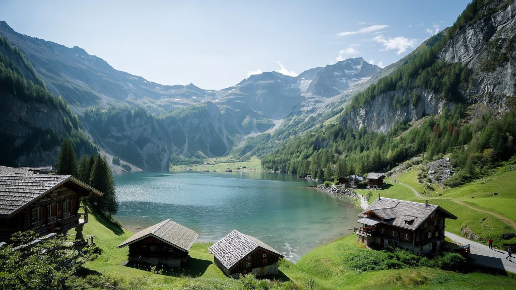 Lea reist durch Europa und sieht die Alpen und einen See und das Gebirge