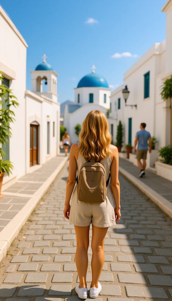 Lea reist durch Europa und sieht das Santorini im Sommer